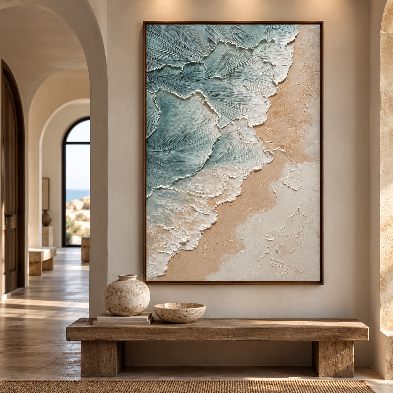 Ocean Foam and Sandy Shore: 3D Textured Impasto Coastal Wall Art TEXVAS | Textured Canvas Art