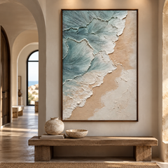 Ocean Foam and Sandy Shore: 3D Textured Impasto Coastal Wall Art TEXVAS | Textured Canvas Art