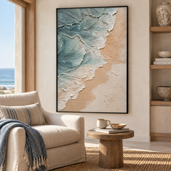 Ocean Foam and Sandy Shore: 3D Textured Impasto Coastal Wall Art TEXVAS | Textured Canvas Art