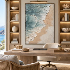 Ocean Foam and Sandy Shore: 3D Textured Impasto Coastal Wall Art TEXVAS | Textured Canvas Art