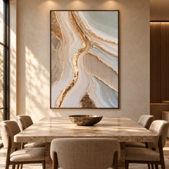 Luxury Gold Leaf & Geode Textured Wall Art – Abstract Cream 3D Impasto Canvas Art for Living Room, Modern Wabi-Sabi Wall Decor TEXVAS | Textured Canvas Art