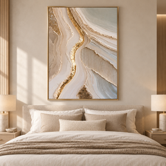 Luxury Gold Leaf & Geode Textured Wall Art – Abstract Cream 3D Impasto Canvas Art for Living Room, Modern Wabi-Sabi Wall Decor TEXVAS | Textured Canvas Art