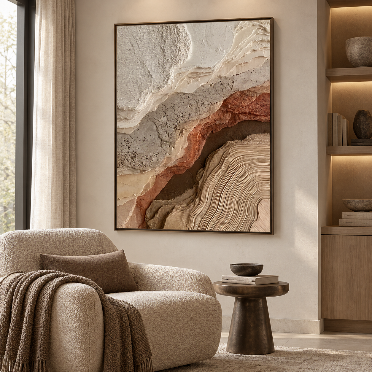 Abstract Geological Strata & Tree Ring Textured Wall Art – Terracotta, Sand & Earth Tone 3D Impasto Canvas Art for Living Room, Wabi-Sabi Organic Wall Decor TEXVAS | Textured Canvas Art
