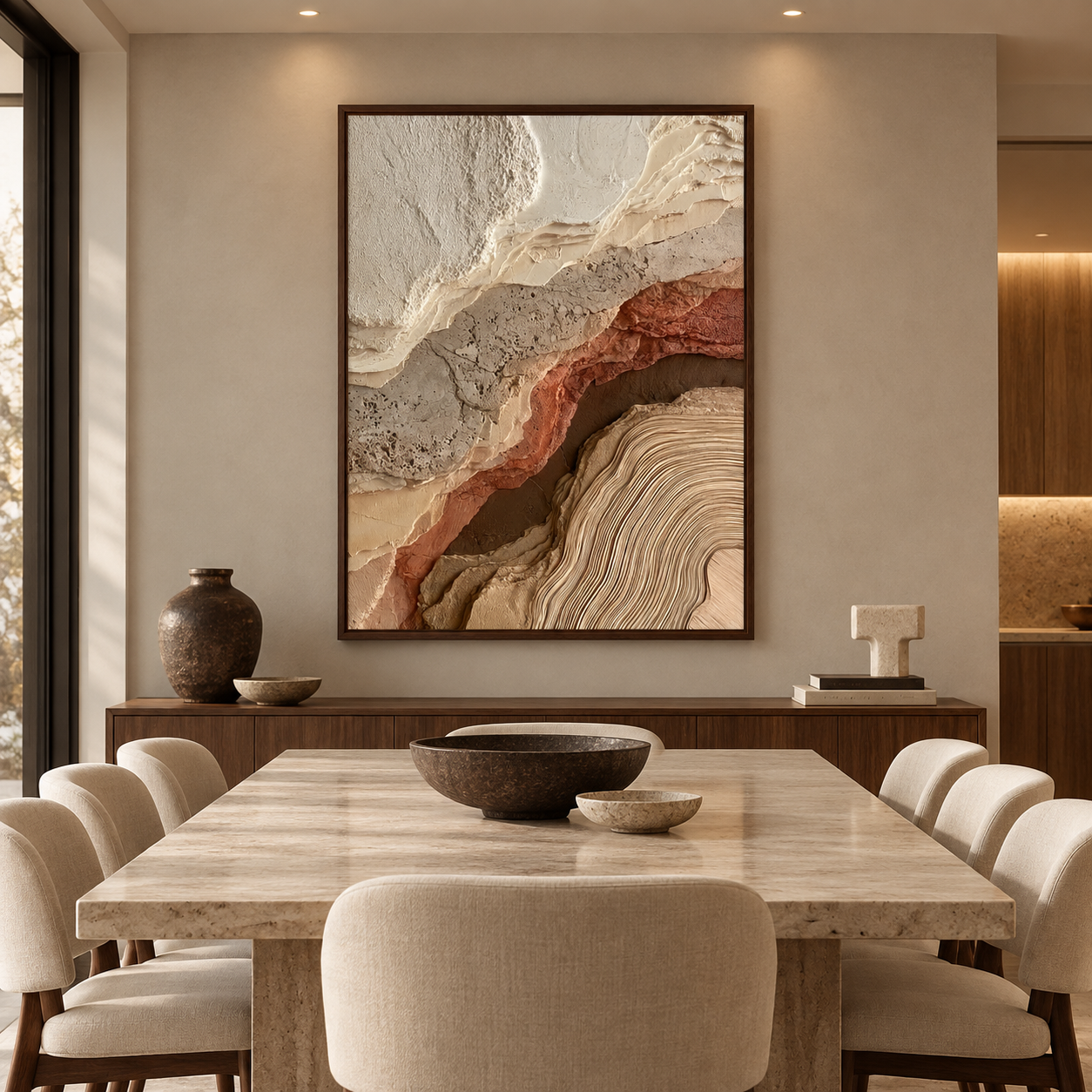Abstract Geological Strata & Tree Ring Textured Wall Art – Terracotta, Sand & Earth Tone 3D Impasto Canvas Art for Living Room, Wabi-Sabi Organic Wall Decor TEXVAS | Textured Canvas Art