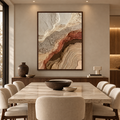 Abstract Geological Strata & Tree Ring Textured Wall Art – Terracotta, Sand & Earth Tone 3D Impasto Canvas Art for Living Room, Wabi-Sabi Organic Wall Decor TEXVAS | Textured Canvas Art