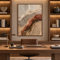 Abstract Geological Strata & Tree Ring Textured Wall Art – Terracotta, Sand & Earth Tone 3D Impasto Canvas Art for Living Room, Wabi-Sabi Organic Wall Decor TEXVAS | Textured Canvas Art