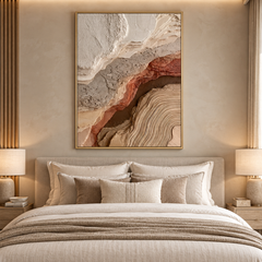 Abstract Geological Strata & Tree Ring Textured Wall Art – Terracotta, Sand & Earth Tone 3D Impasto Canvas Art for Living Room, Wabi-Sabi Organic Wall Decor TEXVAS | Textured Canvas Art