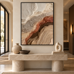 Abstract Geological Strata & Tree Ring Textured Wall Art – Terracotta, Sand & Earth Tone 3D Impasto Canvas Art for Living Room, Wabi-Sabi Organic Wall Decor TEXVAS | Textured Canvas Art