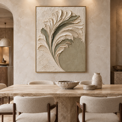 Sculptural Feather & Leaf 3D Textured Wall Art – Sage Green & Cream Impasto Canvas Art for Living Room, Botanical Wabi-Sabi Wall Decor TEXVAS | Textured Canvas Art