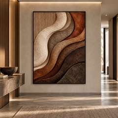 Wavy Layered Terracotta & Warm Earth Tone 3D Textured Wall Art – Abstract Fluted Wave Impasto Canvas Art for Living Room, Modern Wabi-Sabi Wall Decor TEXVAS | Textured Canvas Art