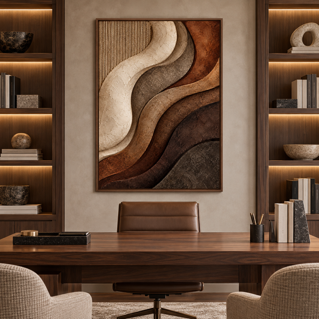 Wavy Layered Terracotta & Warm Earth Tone 3D Textured Wall Art – Abstract Fluted Wave Impasto Canvas Art for Living Room, Modern Wabi-Sabi Wall Decor TEXVAS | Textured Canvas Art