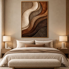 Wavy Layered Terracotta & Warm Earth Tone 3D Textured Wall Art – Abstract Fluted Wave Impasto Canvas Art for Living Room, Modern Wabi-Sabi Wall Decor TEXVAS | Textured Canvas Art