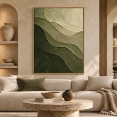 Wavy Sage & Forest Green Mountain Ridge 3D Textured Wall Art – Abstract Fluted Waves Impasto Canvas Art for Living Room, Wabi-Sabi Nature-Inspired Wall Decor TEXVAS | Textured Canvas Art