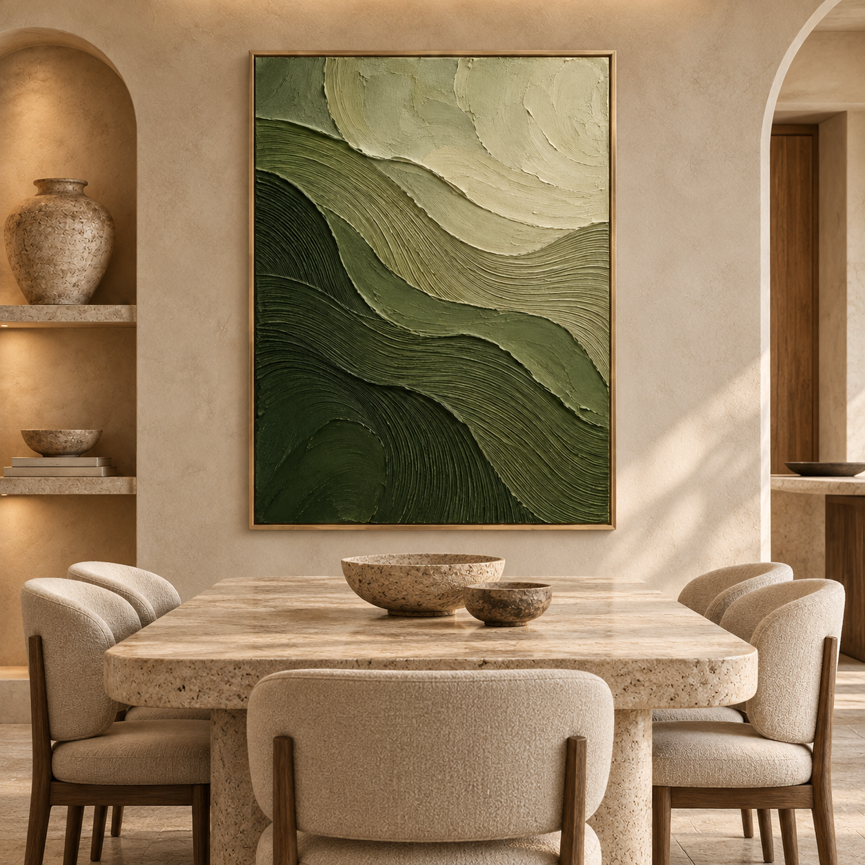 Wavy Sage & Forest Green Mountain Ridge 3D Textured Wall Art – Abstract Fluted Waves Impasto Canvas Art for Living Room, Wabi-Sabi Nature-Inspired Wall Decor TEXVAS | Textured Canvas Art