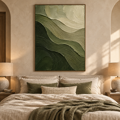 Wavy Sage & Forest Green Mountain Ridge 3D Textured Wall Art – Abstract Fluted Waves Impasto Canvas Art for Living Room, Wabi-Sabi Nature-Inspired Wall Decor TEXVAS | Textured Canvas Art
