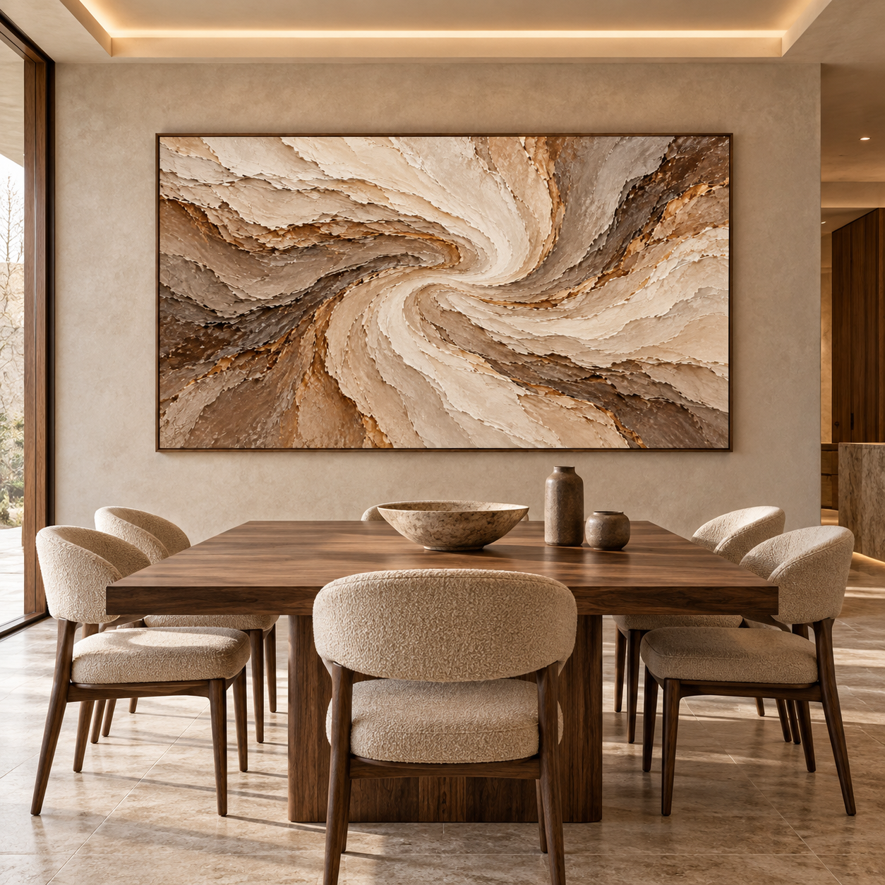 Earthy Swirl Vortex 3D Textured Wall Art – Spiral Canyon & Sandstorm Impasto Canvas Painting for Living Room, Large Horizontal Wabi-Sabi Wall Decor TEXVAS | Textured Canvas Art