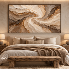 Earthy Swirl Vortex 3D Textured Wall Art – Spiral Canyon & Sandstorm Impasto Canvas Painting for Living Room, Large Horizontal Wabi-Sabi Wall Decor TEXVAS | Textured Canvas Art
