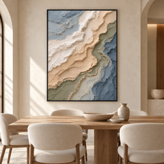 Coastal Shoreline Waves 3D Textured Wall Art – Muted Ocean Blue, Sage & Sand Beige Impasto Canvas Painting, Modern Wabi-Sabi Landscape Wall Decor TEXVAS | Textured Canvas Art