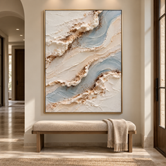Ocean Foam & Glacier Wave 3D Textured Wall Art – Soft Sky Blue, Ivory & Gold Sand Impasto Canvas Painting, Modern Coastal Wabi-Sabi Wall Decor TEXVAS | Textured Canvas Art