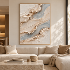 Ocean Foam & Glacier Wave 3D Textured Wall Art – Soft Sky Blue, Ivory & Gold Sand Impasto Canvas Painting, Modern Coastal Wabi-Sabi Wall Decor TEXVAS | Textured Canvas Art