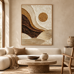 Desert Sun & Mountain Dunes 3D Textured Wall Art – Warm Ochre, Espresso & Cream Impasto Canvas Painting, Modern Wabi-Sabi Landscape Wall Decor TEXVAS | Textured Canvas Art