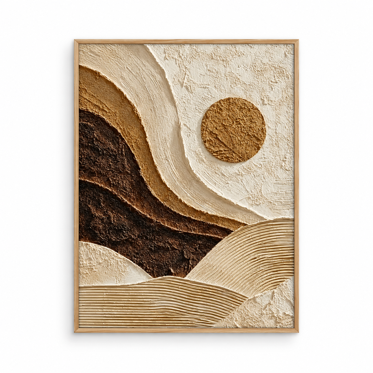 Desert Sun & Mountain Dunes 3D Textured Wall Art – Warm Ochre, Espresso & Cream Impasto Canvas Painting, Modern Wabi-Sabi Landscape Wall Decor TEXVAS | Textured Canvas Art