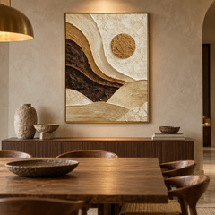 Desert Sun & Mountain Dunes 3D Textured Wall Art – Warm Ochre, Espresso & Cream Impasto Canvas Painting, Modern Wabi-Sabi Landscape Wall Decor TEXVAS | Textured Canvas Art
