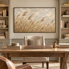 Whispering Breezes – Hand-Painted Textured Pampas Grass & Reeds Canvas Wall Art | Horizontal Modern Coastal Farmhouse Framed Artwork TEXVAS | Textured Canvas Art