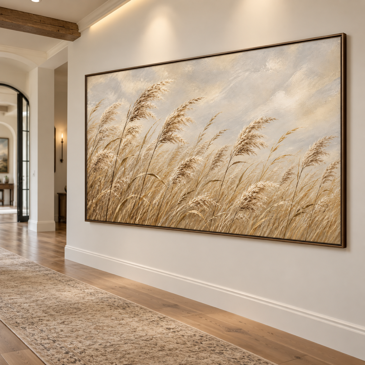 Whispering Breezes – Hand-Painted Textured Pampas Grass & Reeds Canvas Wall Art | Horizontal Modern Coastal Farmhouse Framed Artwork TEXVAS | Textured Canvas Art