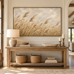 Whispering Breezes – Hand-Painted Textured Pampas Grass & Reeds Canvas Wall Art | Horizontal Modern Coastal Farmhouse Framed Artwork TEXVAS | Textured Canvas Art