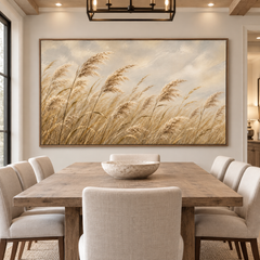 Whispering Breezes – Hand-Painted Textured Pampas Grass & Reeds Canvas Wall Art | Horizontal Modern Coastal Farmhouse Framed Artwork TEXVAS | Textured Canvas Art