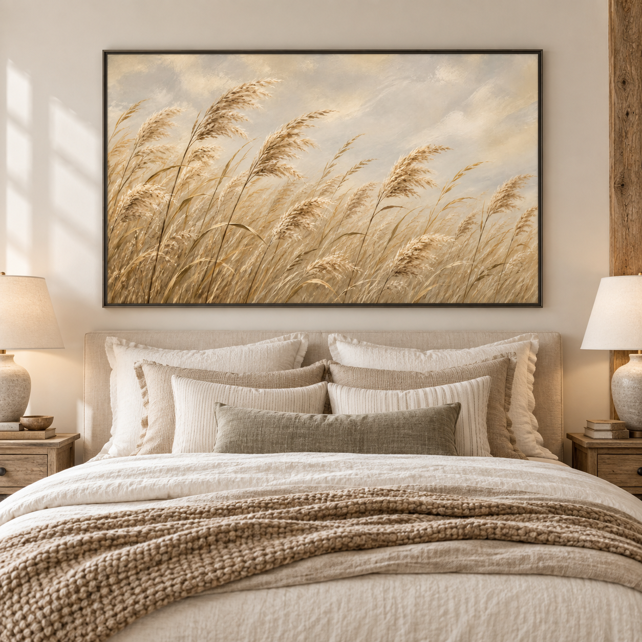 Whispering Breezes – Hand-Painted Textured Pampas Grass & Reeds Canvas Wall Art | Horizontal Modern Coastal Farmhouse Framed Artwork TEXVAS | Textured Canvas Art