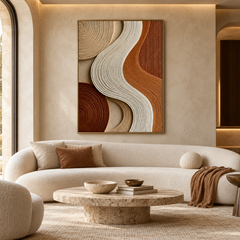 Terracotta S-Wave & Concentric Rings 3D Textured Wall Art – Warm Rust, Caramel & Cream Fluted Canvas Painting, Modern Wabi-Sabi Vertical Wall Decor TEXVAS | Textured Canvas Art