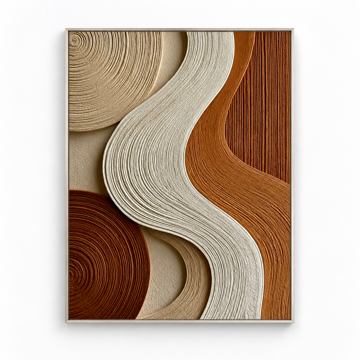 Terracotta S-Wave & Concentric Rings 3D Textured Wall Art – Warm Rust, Caramel & Cream Fluted Canvas Painting, Modern Wabi-Sabi Vertical Wall Decor TEXVAS | Textured Canvas Art