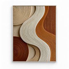 Terracotta S-Wave & Concentric Rings 3D Textured Wall Art – Warm Rust, Caramel & Cream Fluted Canvas Painting, Modern Wabi-Sabi Vertical Wall Decor TEXVAS | Textured Canvas Art