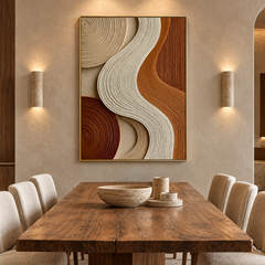 Terracotta S-Wave & Concentric Rings 3D Textured Wall Art – Warm Rust, Caramel & Cream Fluted Canvas Painting, Modern Wabi-Sabi Vertical Wall Decor TEXVAS | Textured Canvas Art