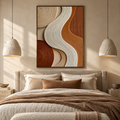 Terracotta S-Wave & Concentric Rings 3D Textured Wall Art – Warm Rust, Caramel & Cream Fluted Canvas Painting, Modern Wabi-Sabi Vertical Wall Decor TEXVAS | Textured Canvas Art