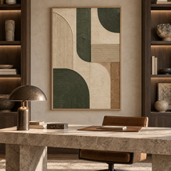Olive Green Geometric Arches 3D Textured Wall Art – Fluted Arch & Line Relief Impasto Canvas Painting, Modern Wabi-Sabi Geometric Wall Decor TEXVAS | Textured Canvas Art