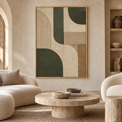 Olive Green Geometric Arches 3D Textured Wall Art – Fluted Arch & Line Relief Impasto Canvas Painting, Modern Wabi-Sabi Geometric Wall Decor TEXVAS | Textured Canvas Art