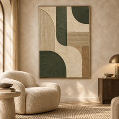 Olive Green Geometric Arches 3D Textured Wall Art – Fluted Arch & Line Relief Impasto Canvas Painting, Modern Wabi-Sabi Geometric Wall Decor TEXVAS | Textured Canvas Art