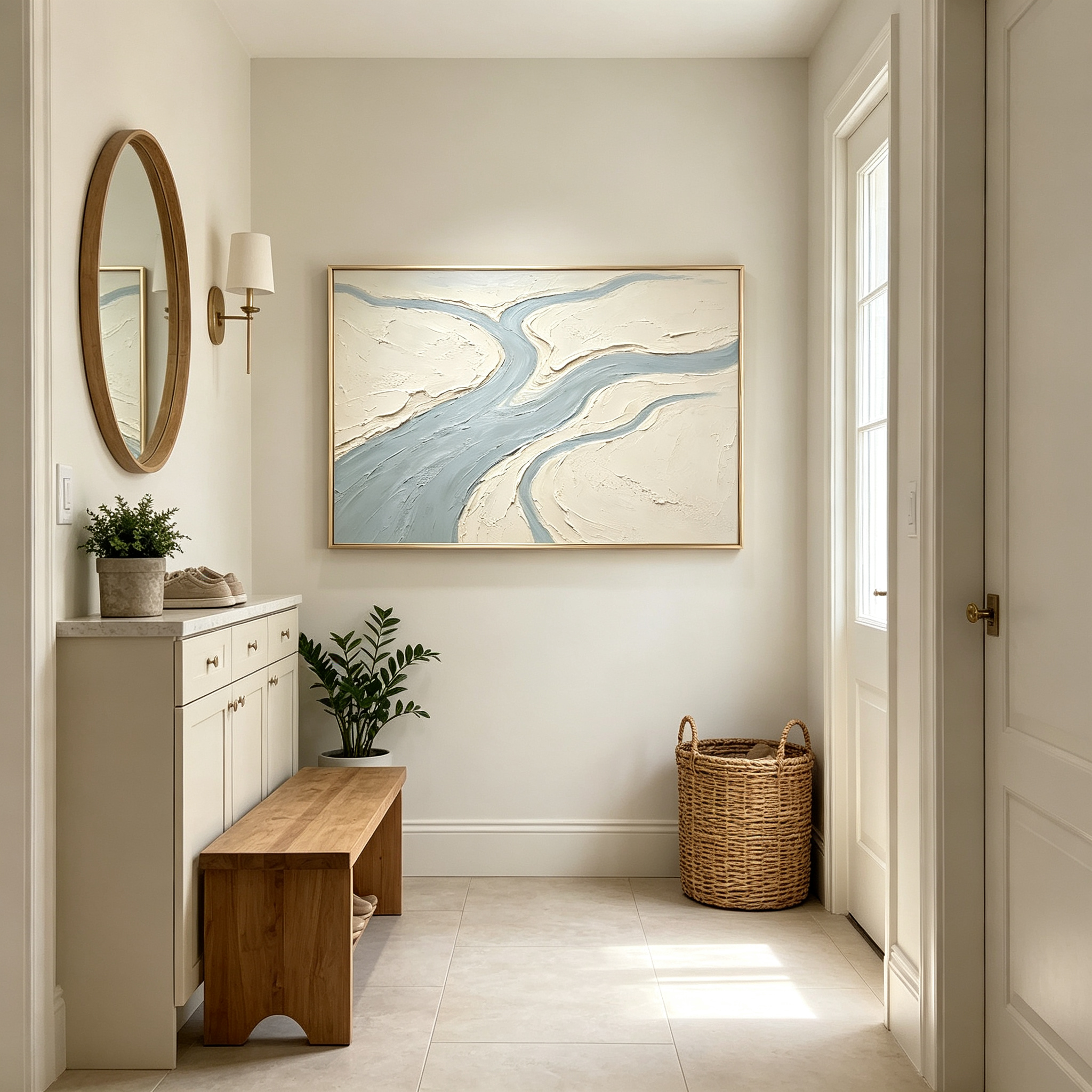 Meandering Stream – Hand-Painted 3D River & Valley Textured Canvas Wall Art | Minimalist Wabi-Sabi Framed Artwork TEXVAS | Textured Canvas Art