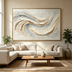 Serene Current – Hand-Sculpted 3D Swirl Textured Canvas Wall Art | Minimalist Coastal Wabi-Sabi Framed Artwork TEXVAS | Textured Canvas Art