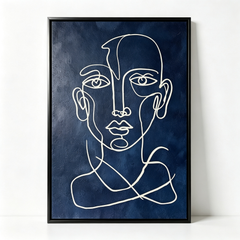"Midnight Contemplation" – Abstract Minimalist Continuous Line Portrait Canvas Art (Deep Navy Textured Background)