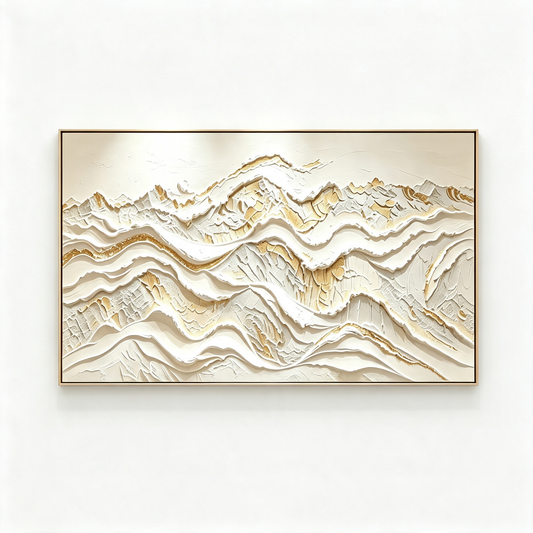 [Golden Peaks] Abstract Textured Relief Painting — Mountain Serenity Series | Ethereal Summit | Luxurious 3D Wall Art