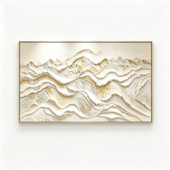 [Golden Peaks] Abstract Textured Relief Painting — Mountain Serenity Series | Ethereal Summit | Luxurious 3D Wall Art