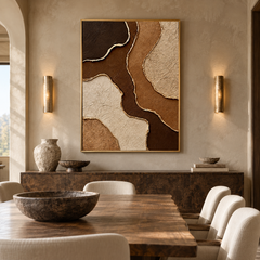 Earthy Gold Vein Strata 3D Textured Wall Art – Dark Espresso, Ochre & Cream Gold Foil Edge Impasto Canvas Painting, Modern Wabi-Sabi Vertical Wall Decor TEXVAS | Textured Canvas Art