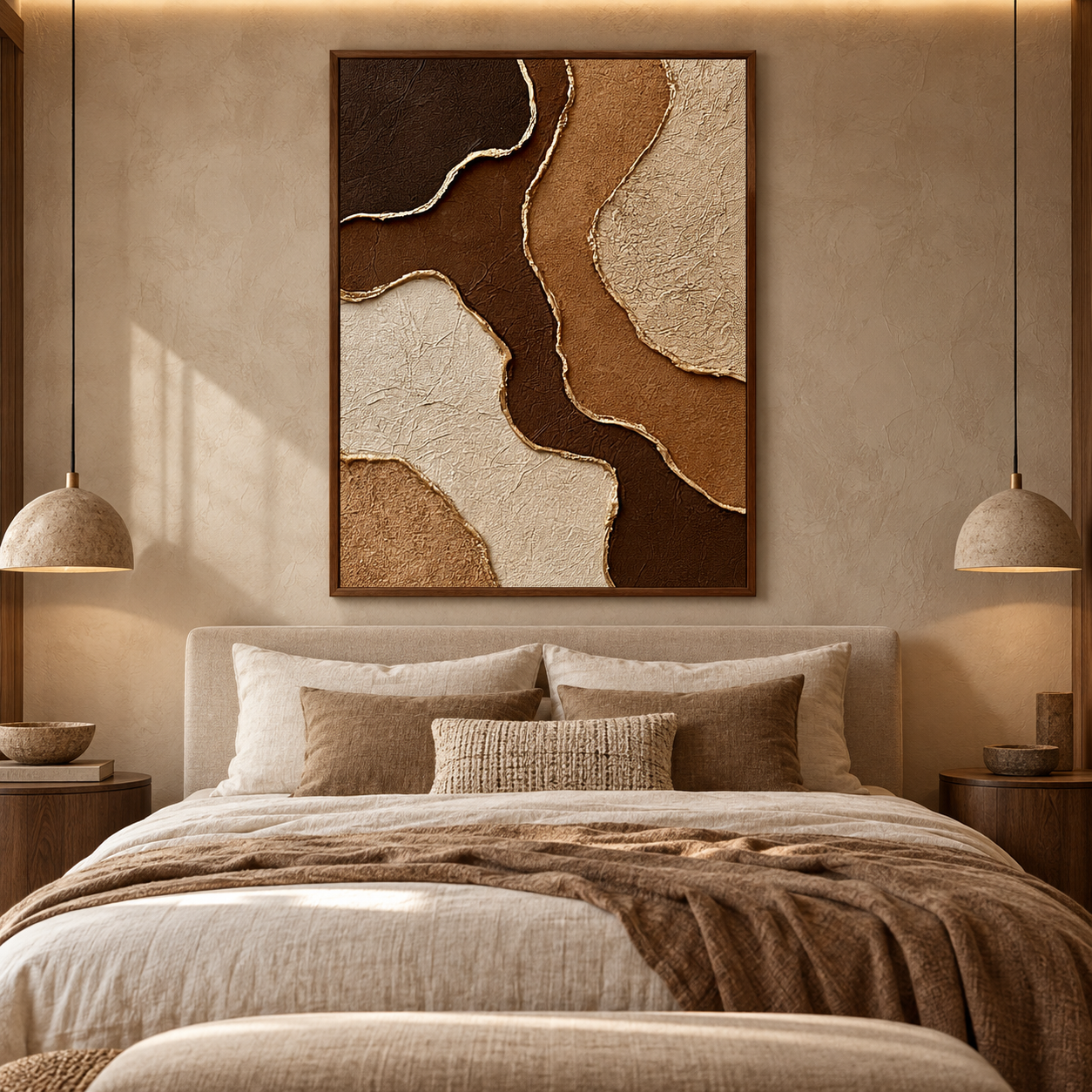 Earthy Gold Vein Strata 3D Textured Wall Art – Dark Espresso, Ochre & Cream Gold Foil Edge Impasto Canvas Painting, Modern Wabi-Sabi Vertical Wall Decor TEXVAS | Textured Canvas Art