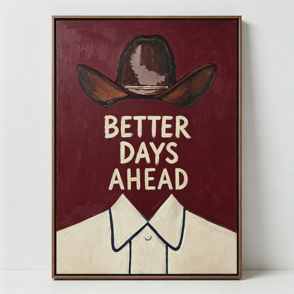 "Better Days Ahead" Textured Cowboy Wall Art – Framed Heavy Impasto Oil Painting