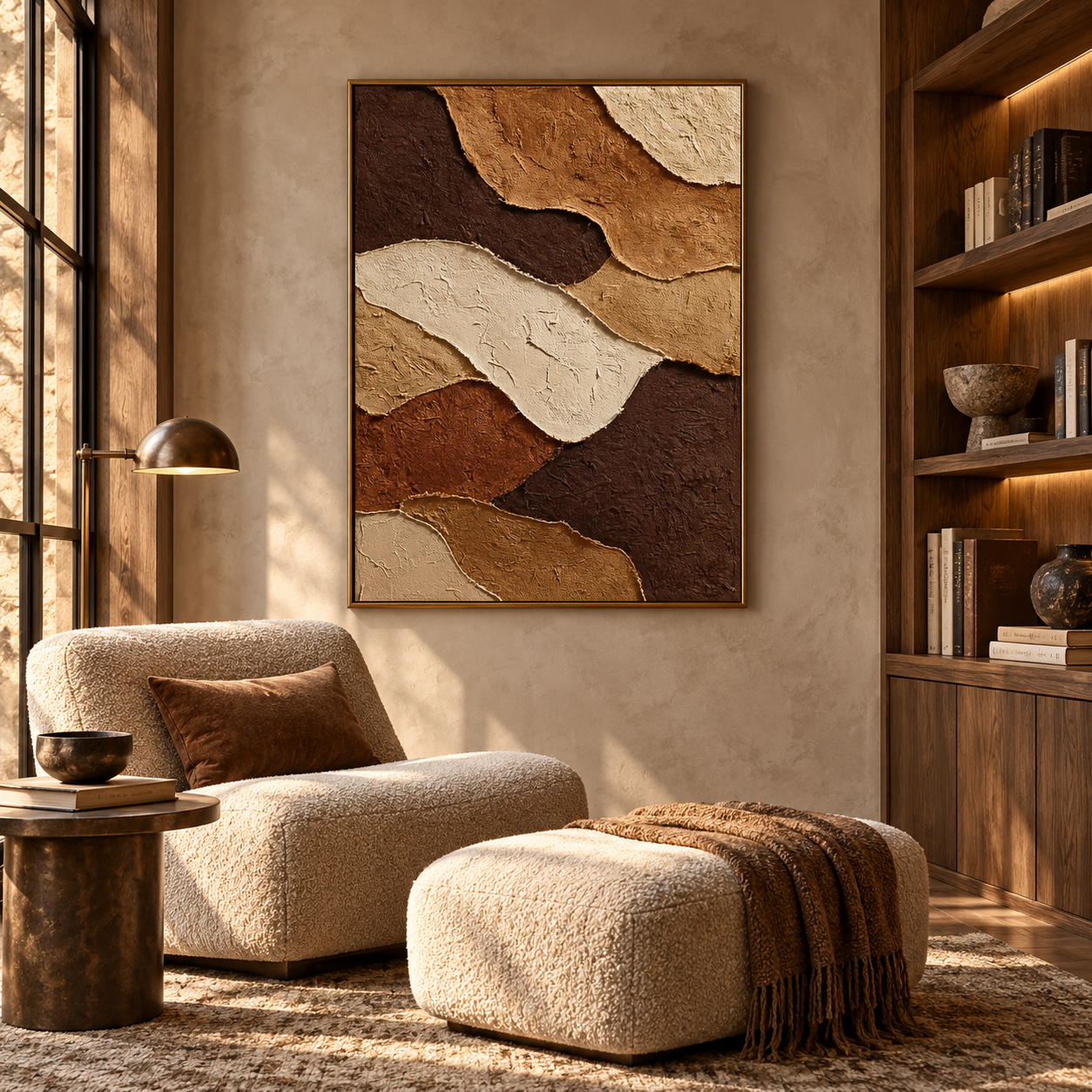 Earthy Terracotta Strata 3D Textured Wall Art – Espresso, Ochre & Cream Torn Edge Impasto Canvas Painting, Modern Wabi-Sabi Plaster Wall Decor TEXVAS | Textured Canvas Art