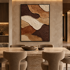 Earthy Terracotta Strata 3D Textured Wall Art – Espresso, Ochre & Cream Torn Edge Impasto Canvas Painting, Modern Wabi-Sabi Plaster Wall Decor TEXVAS | Textured Canvas Art